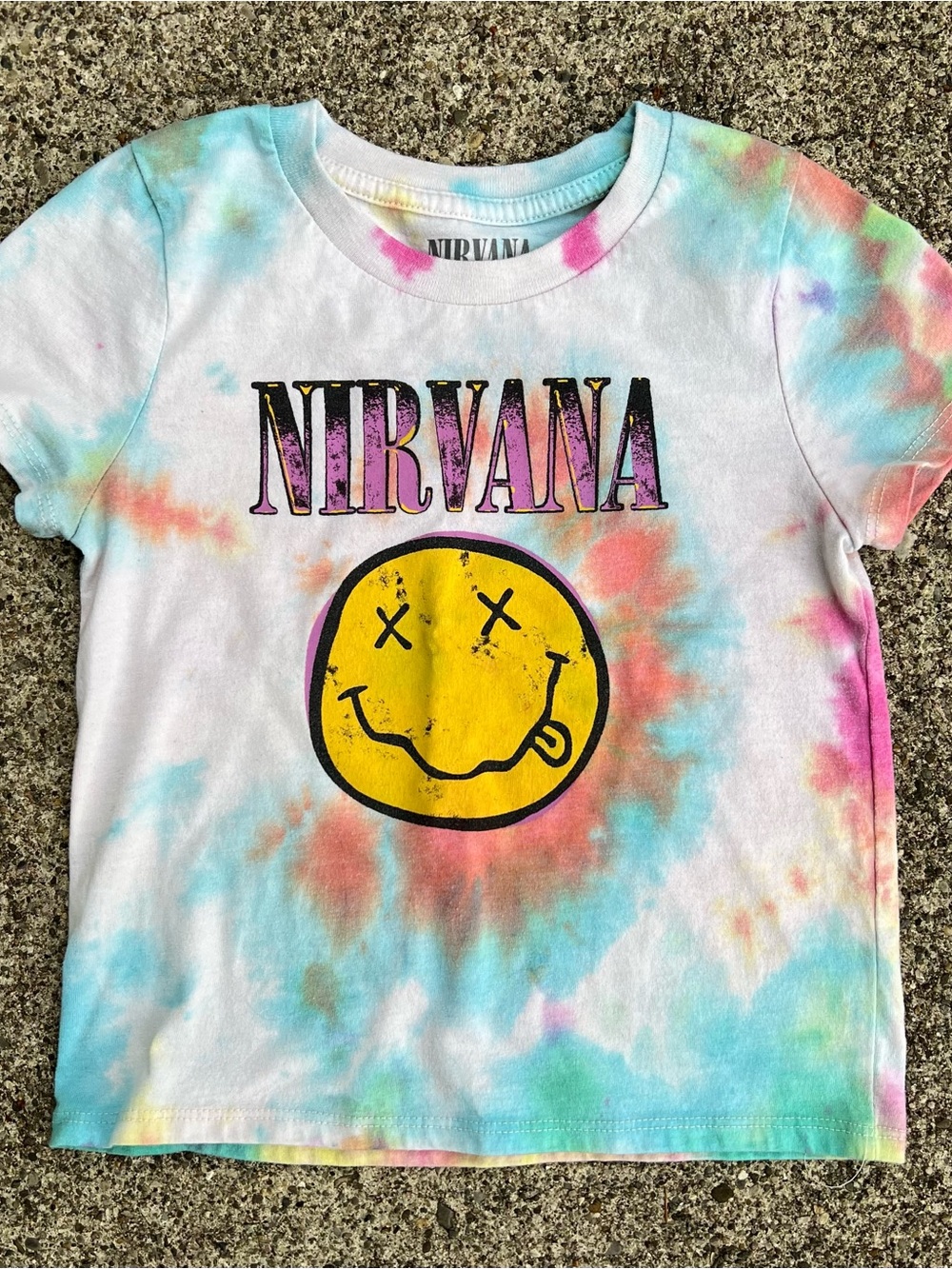 NIRVANA Kids 5T Tie-Dye Smiley Face T-Shirt Grunge Band Tee